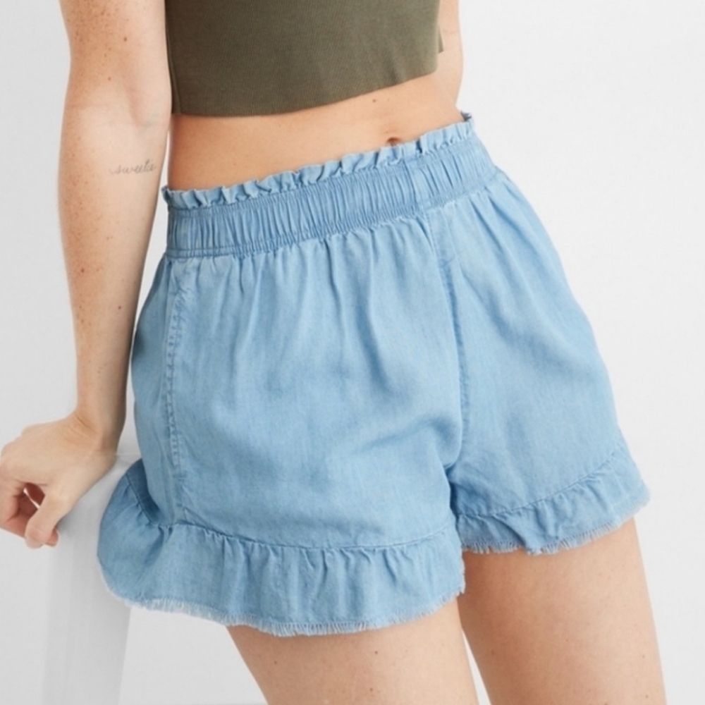 Aerie Chambray Medium Blue Pull On Shorts